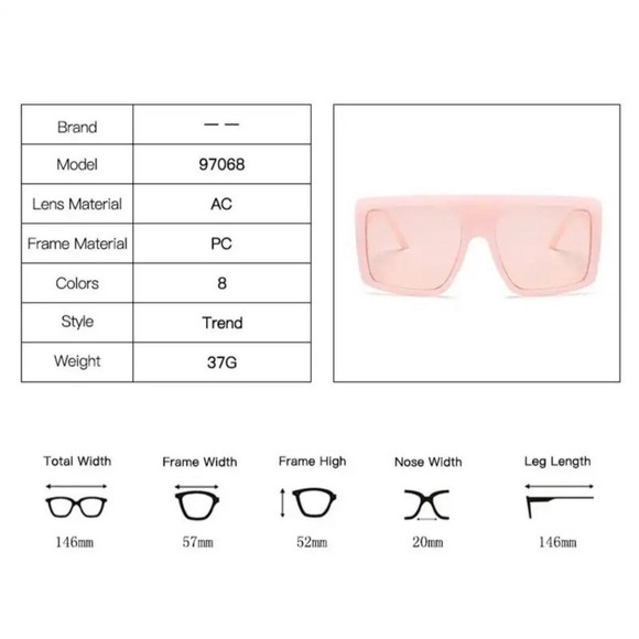 Fashion Pink Square Sunglasses Women Oversized Big Frame Sun Glasses Female Lux - Picture 6 of 6